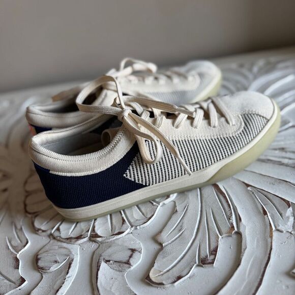 Rothy's The Lace Up Sneaker Classic Navy Off White Cream Stripe size 9 - Picture 4 of 10